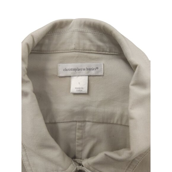 Christopher & Banks Beige Button Front Womens Jacket Size L Lightweight Casual - Picture 2 of 16
